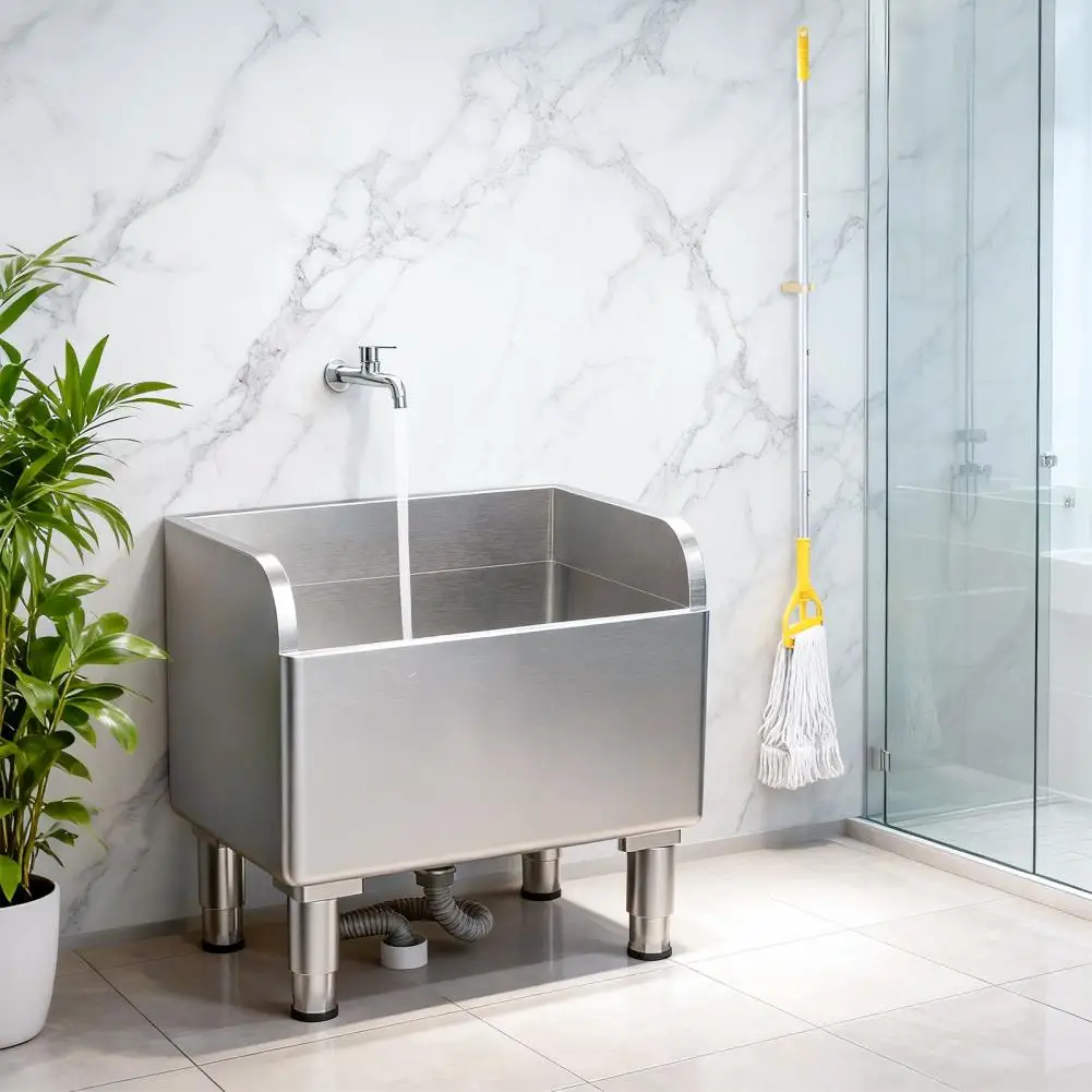 

23.6 Inch Mop Sink Commercial Floor Thickened Stainless Steel Room Service Basin Laundry Mop Cleaning Sink with Assemble Mop