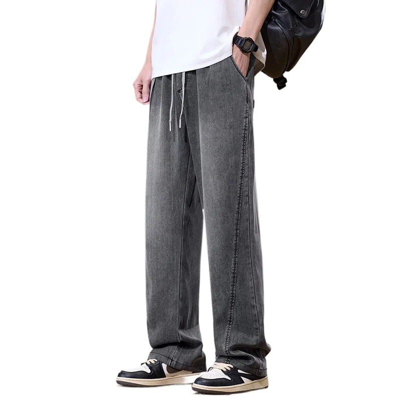 

Trendy Men's Straight Leg Jeans Fashionable Lyocell Fabric Thin Casual Style Denim Trousers Comfortable and Stylish Men Trousers