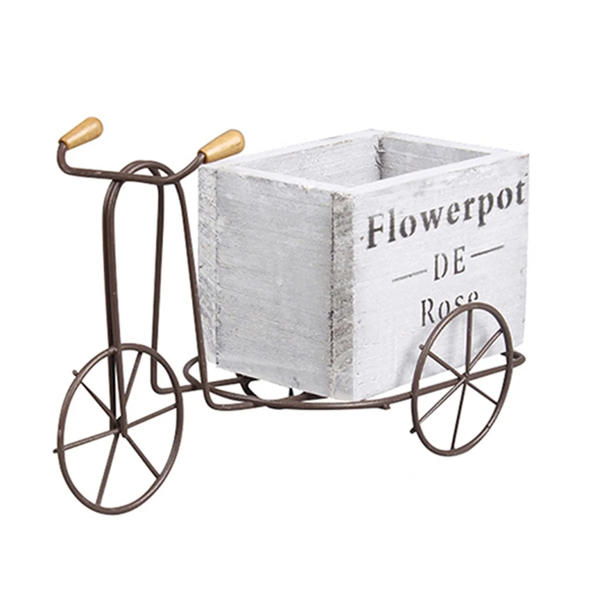 Retro Flower Pot Wooden Bicycle Shaped Succulent Planter Iron Art Flowerpot Flower Stand Home Yard Garden Decor CAU30ts