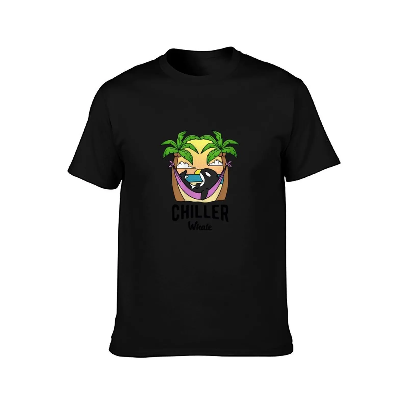 CHILLER WHALE PALM TREES T-Shirt, Summer Casual Cotton Tee, Oversized Streetwear Tops, Vintage Graphic Print, Unisex Men Women