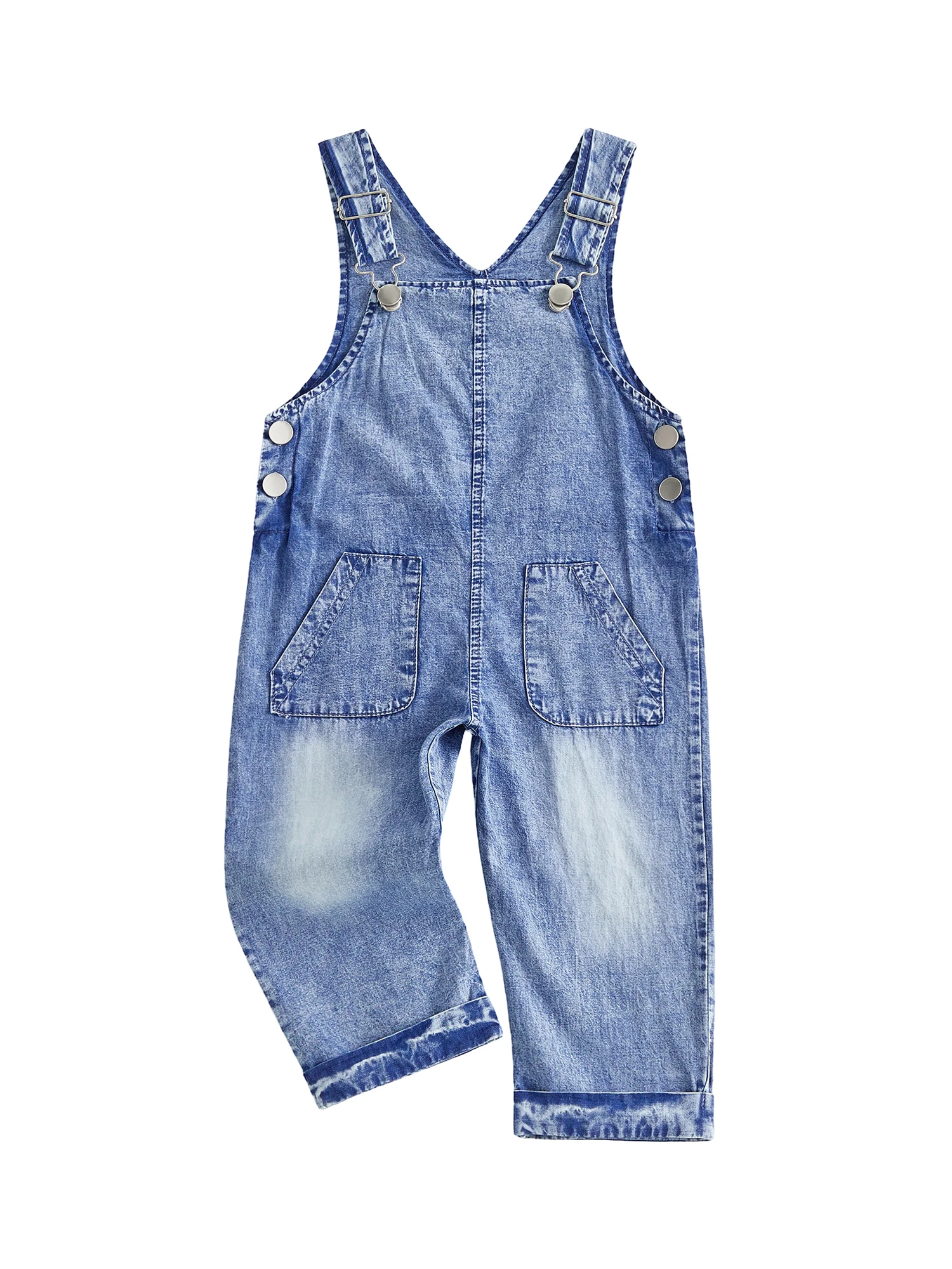 

Kids Vintage Style Denim Jumpsuit with Adjustable Straps and Front Pockets for Toddlers and Infants
