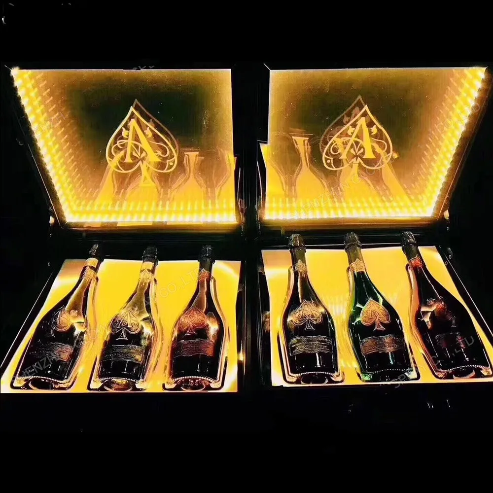 

New Rechargeable LED Ace of Spade Show Case Champagne Bottle Carrier Box For Wedding Night Club Party Lounge Bar