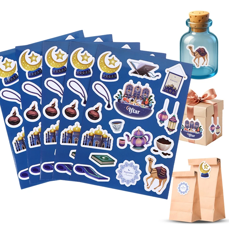 

10pcs Eid Mubarak DIY Stickers Islamic Muslim Gift Bag Box Sealing Stickers Moon Stars Decoration Labels Ramadan Party Supplies