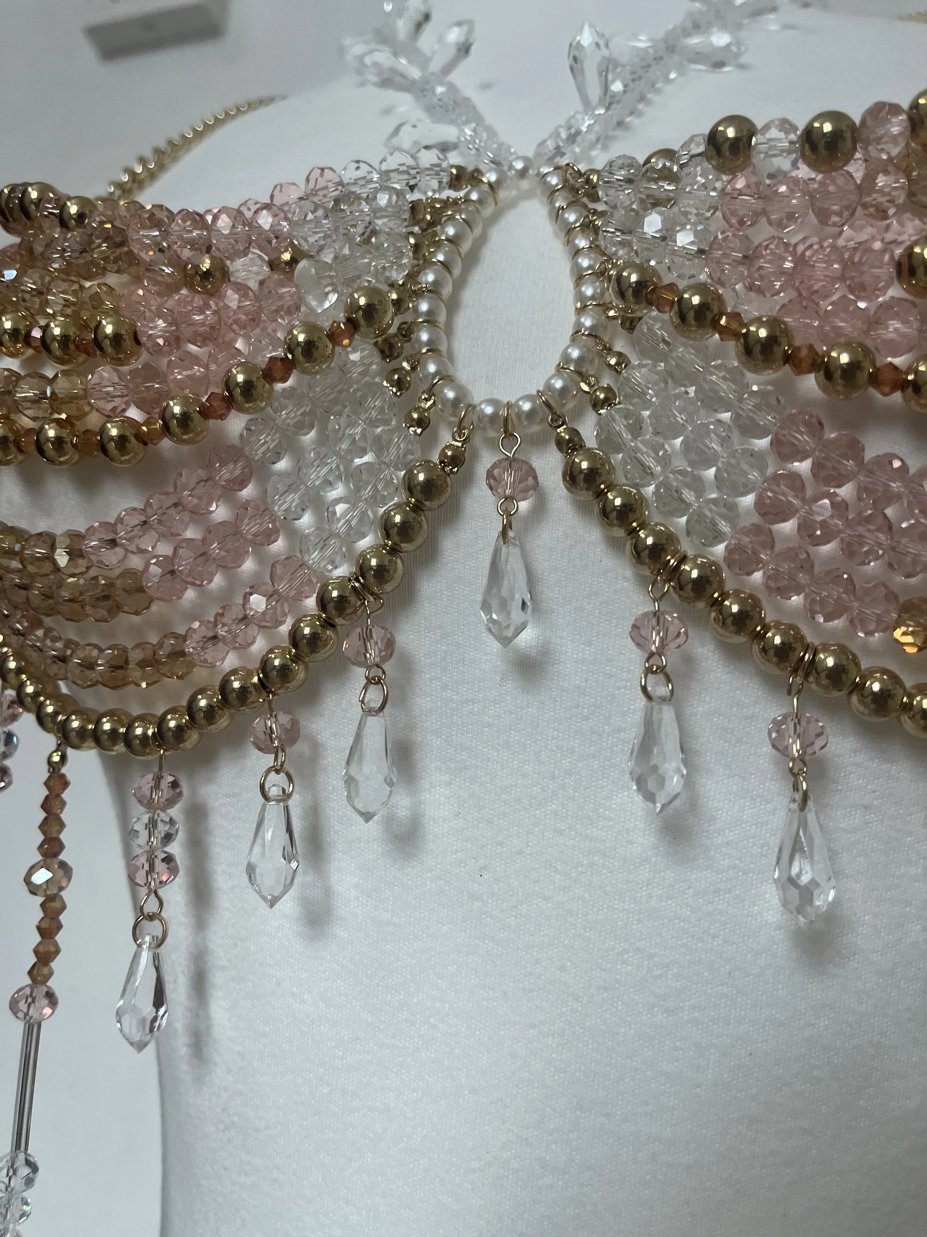 2025 Handmade Crystal Imitation Pearl Hanging Neck Backless Chest Chain Fashion Colorful Beads Wrap Body Chain Female
