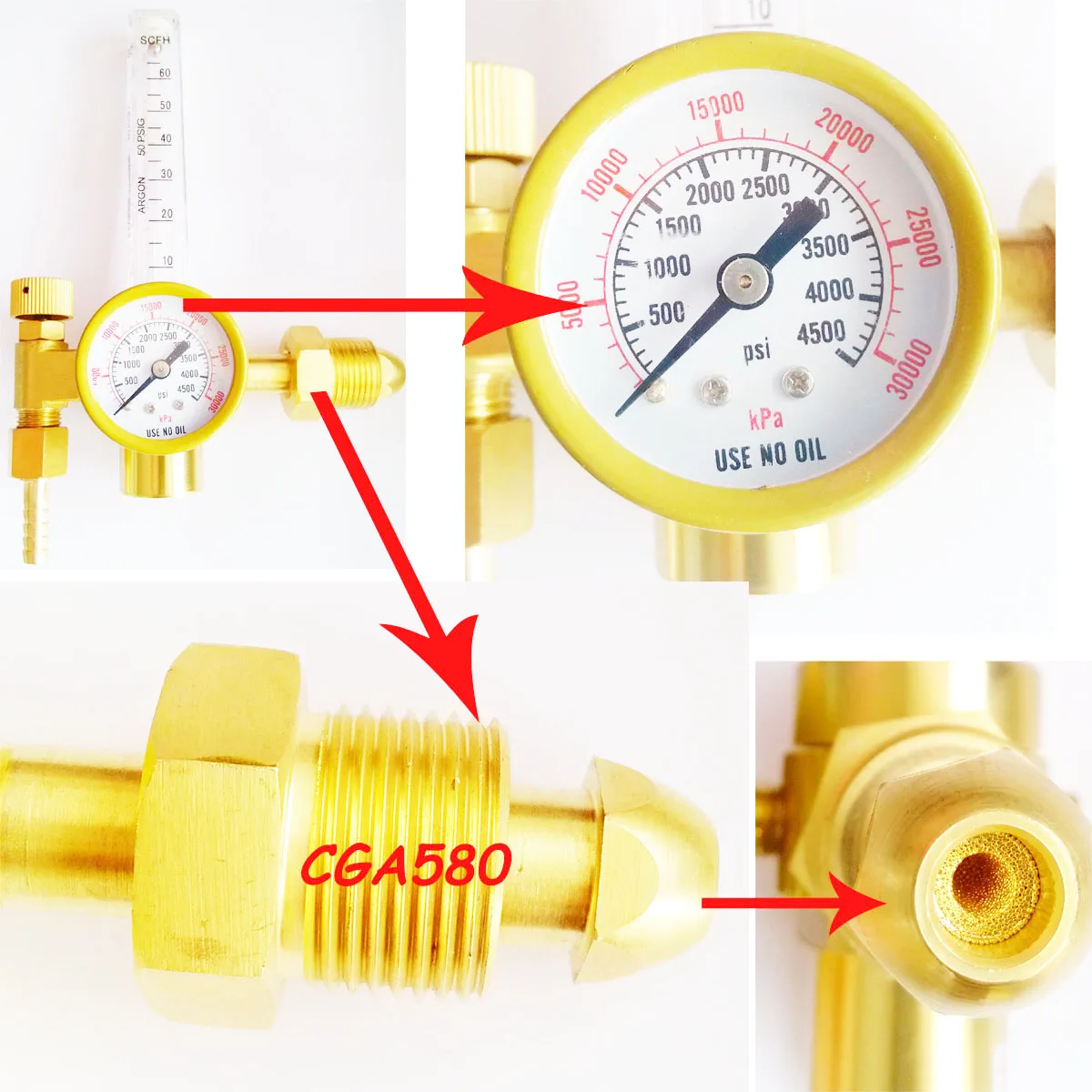 CGA580 AR Argon Regulator USA Standard Outlet Thread For TIG Welding