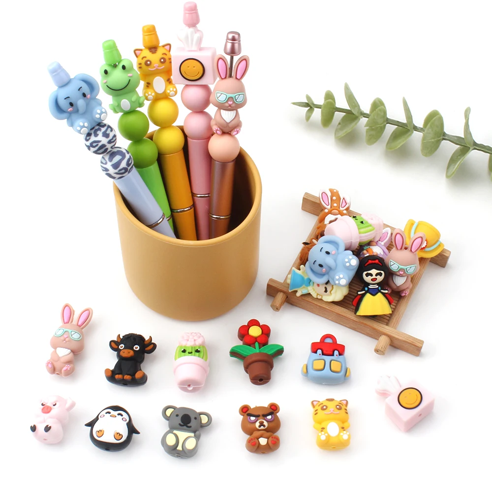 3/6/10PCS 3D Silicone Beads Cartoon Animal Cow Elephant Focal Beads For Pens Jewelry Keychains Hanging Craft Gift Beads