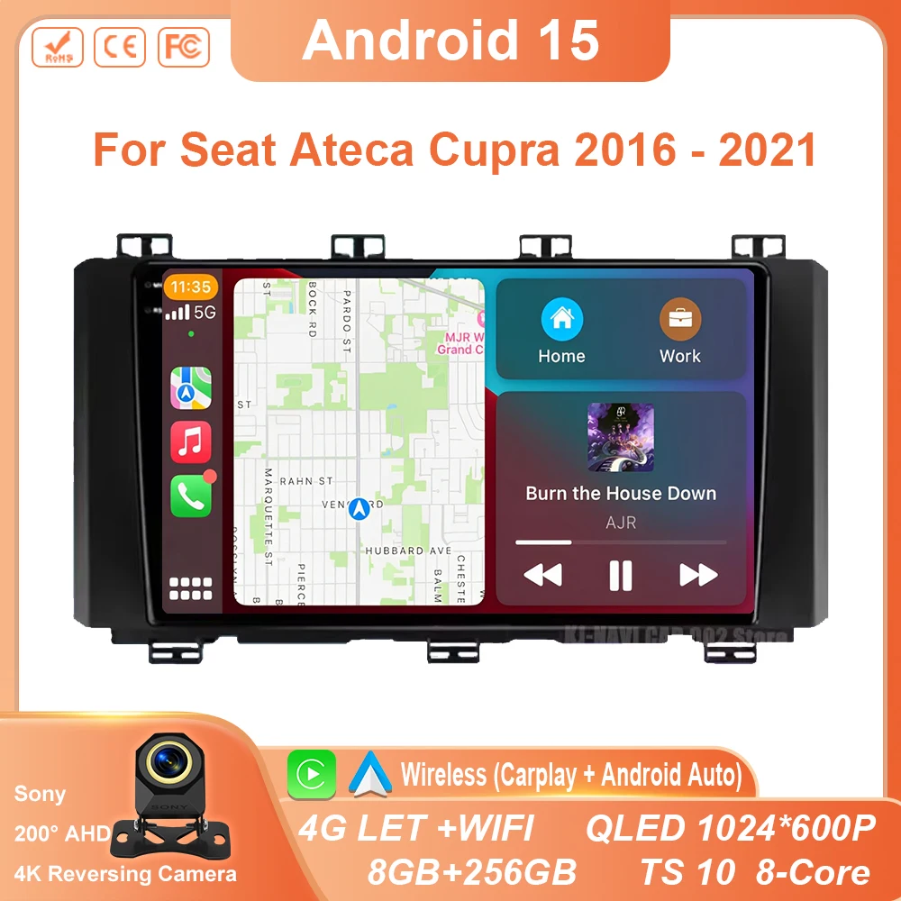 Android 15 Car Radio For Seat Ateca Cupra 2016 - 2021 BT Wireless Carplay Auto Viedo Player Stereo GPS DSP WIFI 4G No 2 DIN DVD