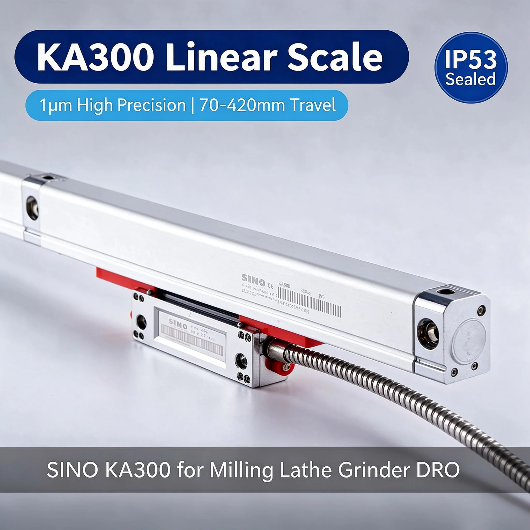 SINO KA300 Linear Scale 1μm High Precision 70-420mm Travel DRO Encoder TTL EIA-422 Output IP53 Sealed for Milling Lathe EDM CNC