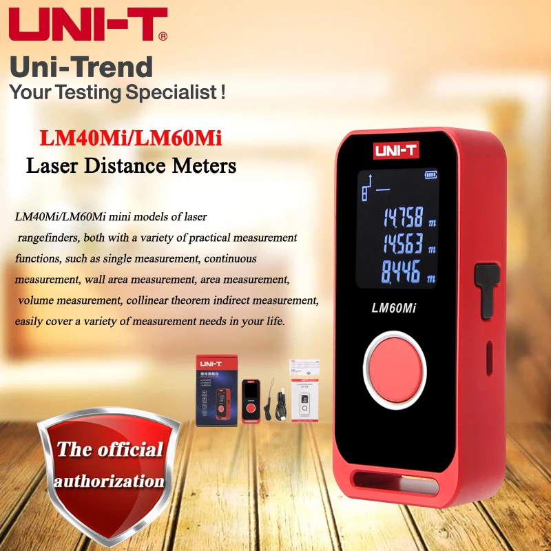 

UNI-T LM40Mi/LM60Mi Mini Rechargeable Laser Distance Meters; 40m/60m Digital Electronic Ruler Measuring Instrument