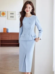Blue Suit Set Women's Autumn Two-Piece Professional Work Uniform Beauty Salon Staff Uniform Elegant Fashionable Businesswear