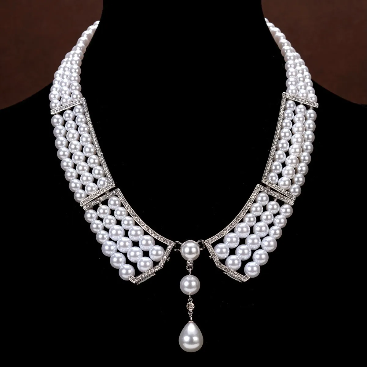 vintage  бусы diamond-encrusted pearl necklace elegant pendant statement pearl necklace цепочка на шею женская