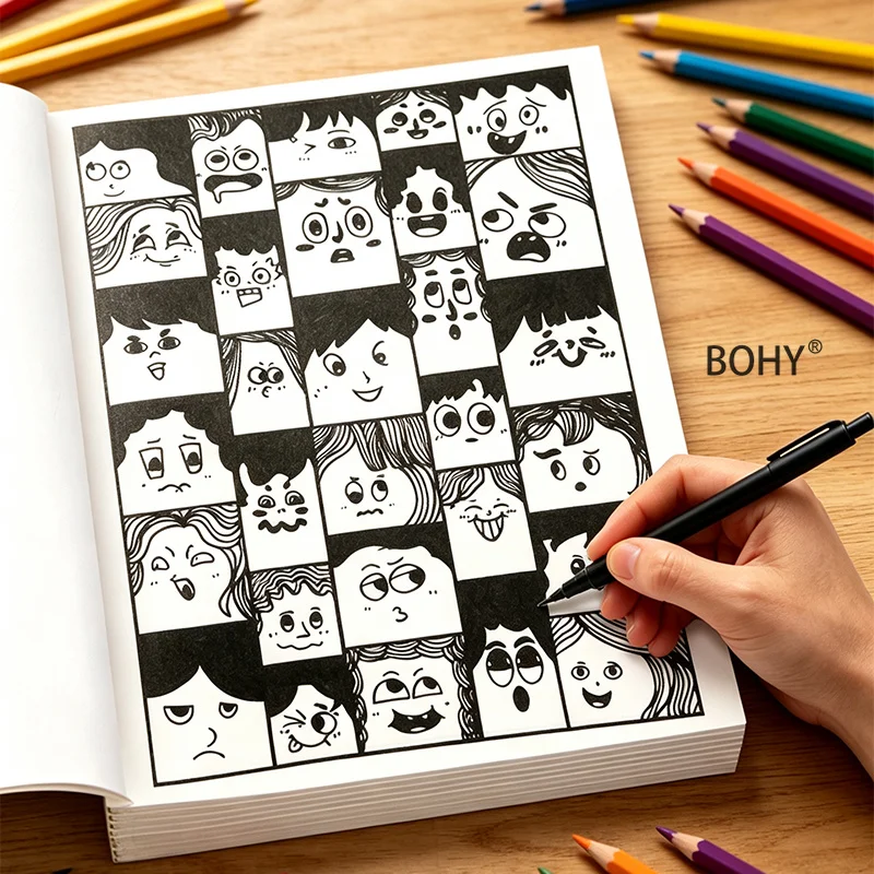 1 Large-sized Adult Decompression Coloring Album, Include Rich Character Expression Portraits and Other Theme Drafts 32 Pages