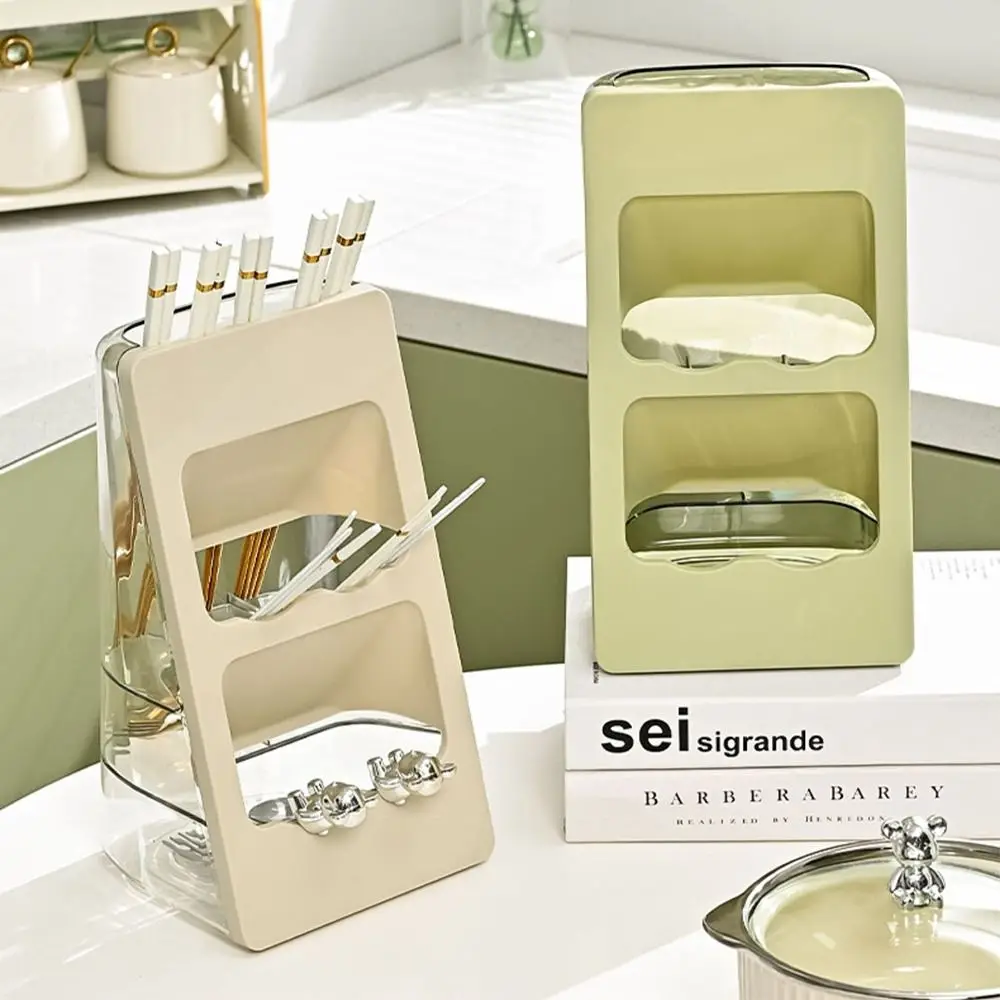 

3 Layers Kitchen Chopstick Holder Large Capacity Draining Hole Chopstick Draining Rack Anti-slip Space Saving Tableware Shelfs