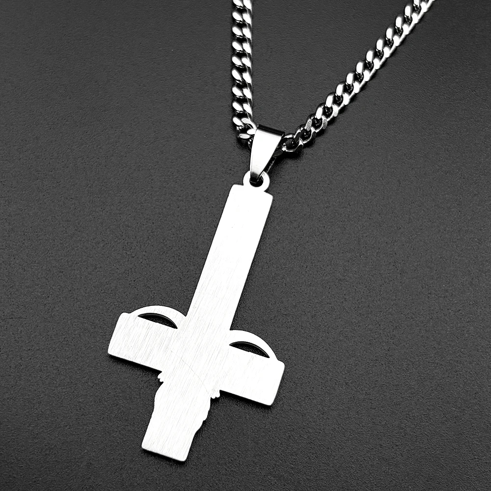 Stainless Steel Baphomet Goat Head Upside Down Cross Witchcraft Pagan Necklace Enamel Inverted Cross Gold Color Chain Jewelry