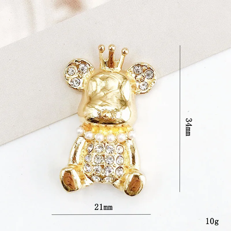 NEW 2Pcs 34*21mm Metal Rhinestone Crown Bear Diy Jewelry Accessories Mobile Phone Shell Stickers Drilling Shoes Craft Decorat