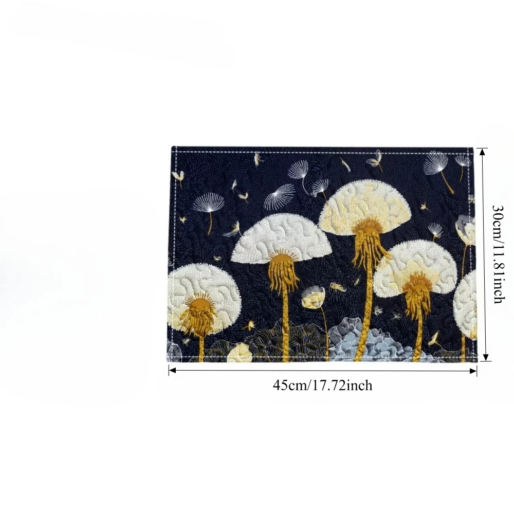 White Dandelion on Dark Blue Print Placemat, Durable & Washable, Versatile for Home Kitchen & Bedroom Use Placemat