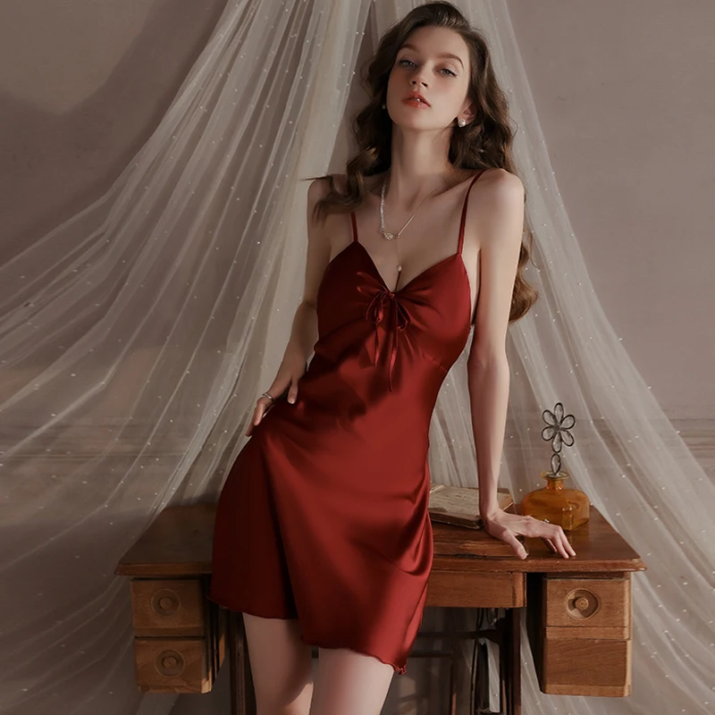 7 Color Solid Night Dress Woman Lingеrie Nightgowns Sleepwear Female Lingeries Sexy Hot Night Wear For Ladies With Chest Pads