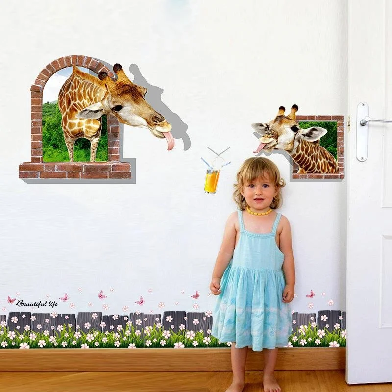 

Fashionable Long Neck Giraffe Wall Stickers Living Room Sofa Background Art Wall Decals Creative Bedroom Study Waterproof PVC