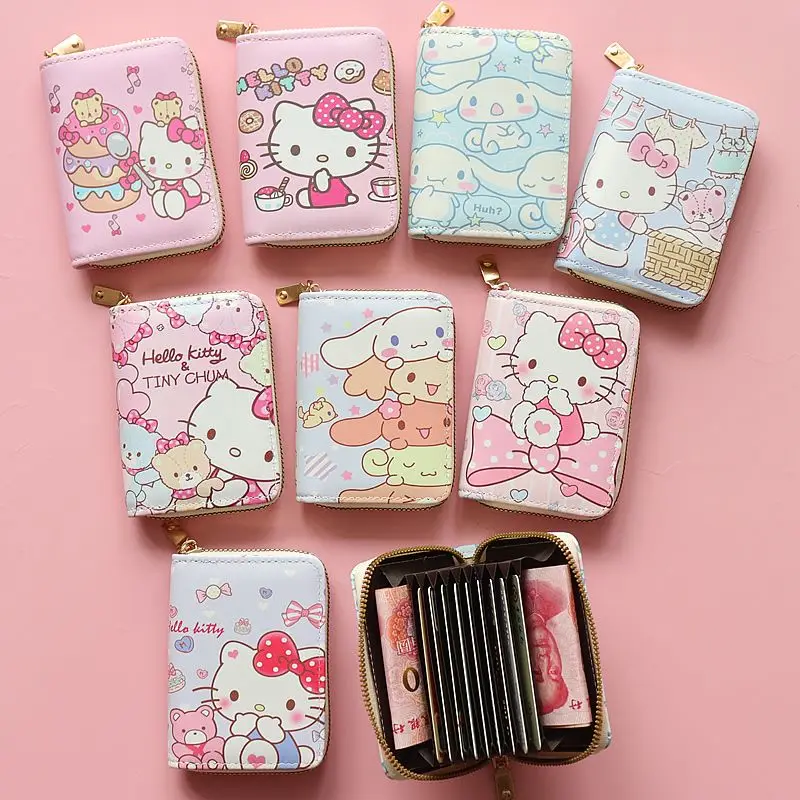 Hello Kitty Anime Kawaii Sanrio Ins Fashion Card Bag Cute Cartoon Cinnamoroll Large Capacity Zipper Coin Wallet Gifts for Girls