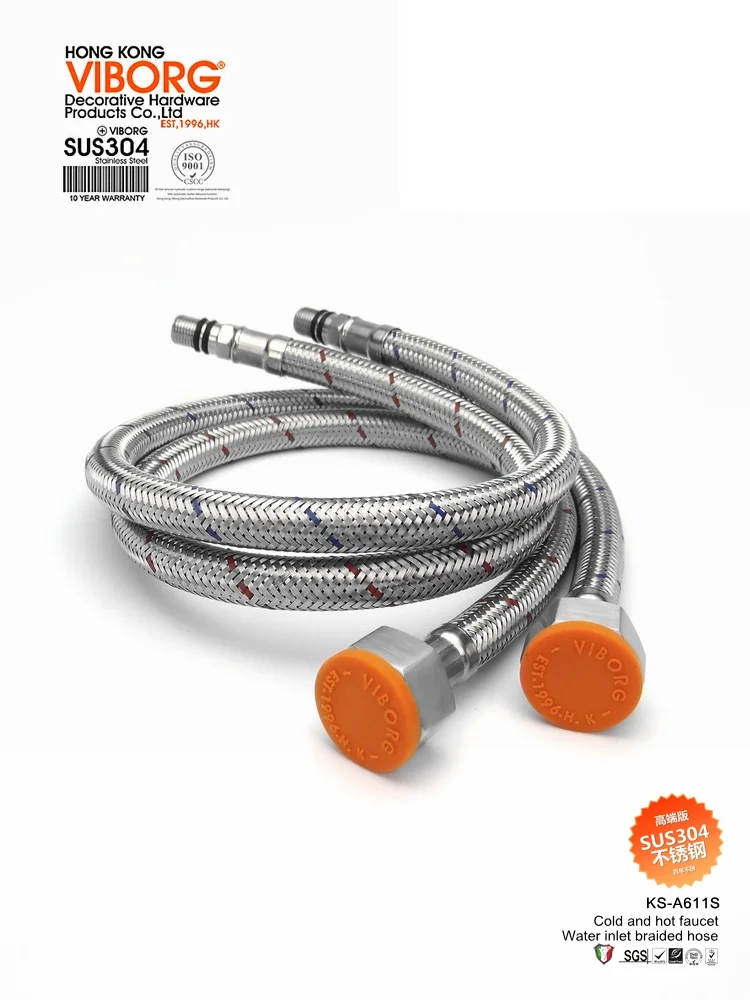 (1 pair)VIBORG 304 Stainless Steel Flexible Braided Faucet Water Supply Hose Tube Line for Kitchen Basin Faucets Mixer Taps