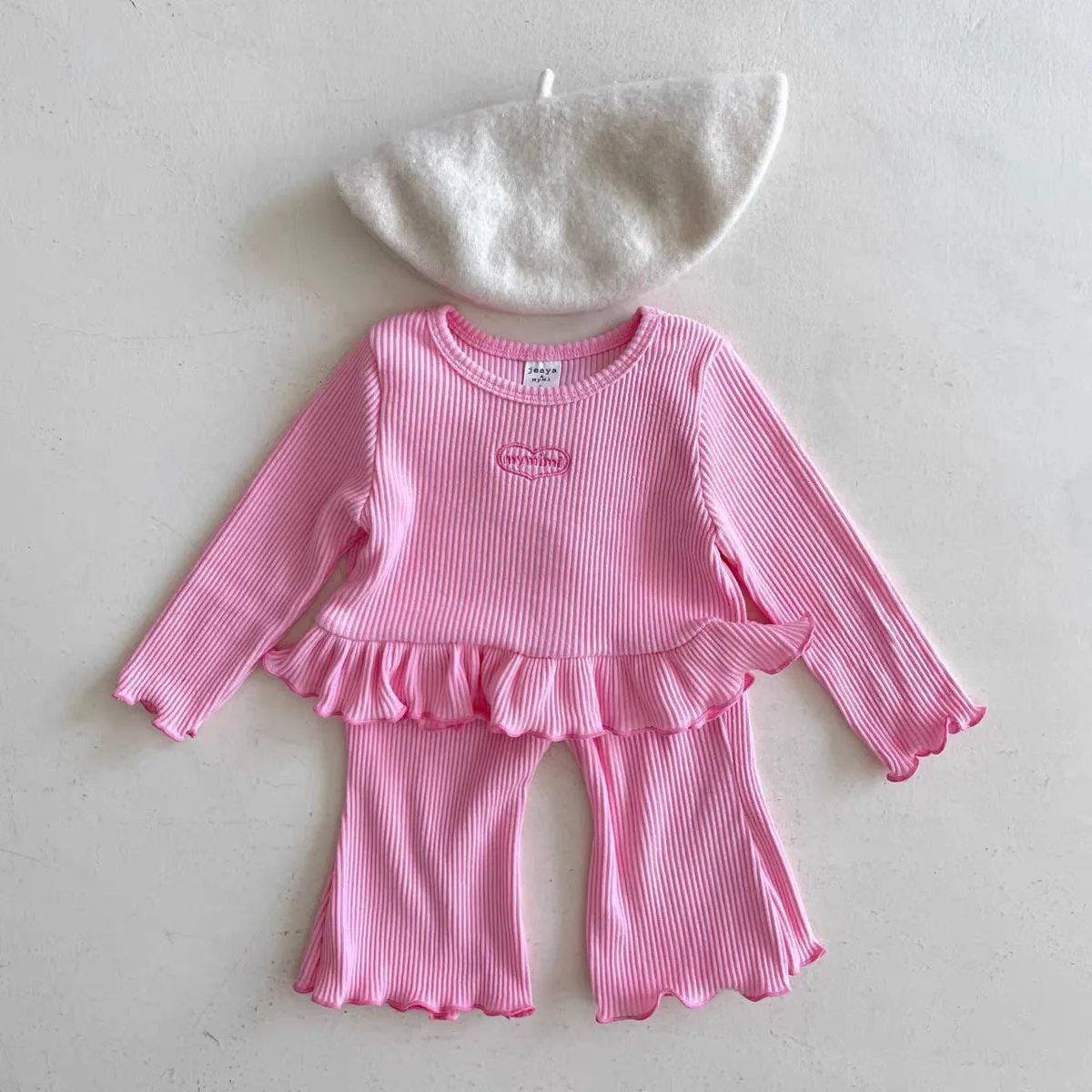 2025 Autumn New Children Long Sleeve Clothes Set Girls Heart Letter Print T Shirts + Flared Pants 2pcs Suit Cotton Kids Outfits