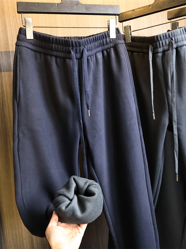 

Мужские зимние удобные теплые брюки из смеси шерсти и шелка на подкладке, модные прямые длинные брюки