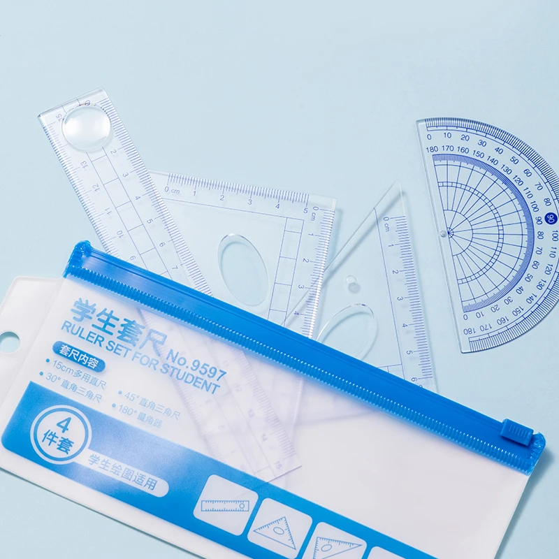 

2025 New 4PCS Drawing Ruler Measurement Geometry Triangle Ruler Straightedge Protractor variety Rulers School&Office Stationery