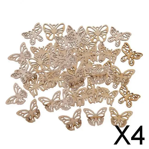 2-4pack 50 Pieces Natural Wooden Butterfly Shapes Embellishment Craft Art