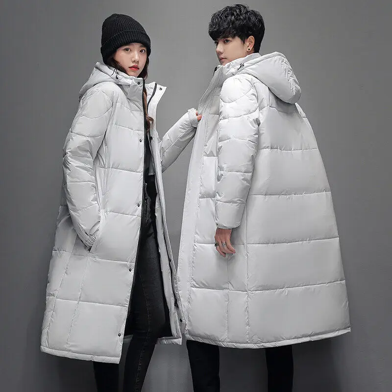 

Мужские и женские толстые длинные парки с капюшоном, однотонные парки на молнии, длинная зимняя стеганая куртка унисекс, теплый пуховик, парки