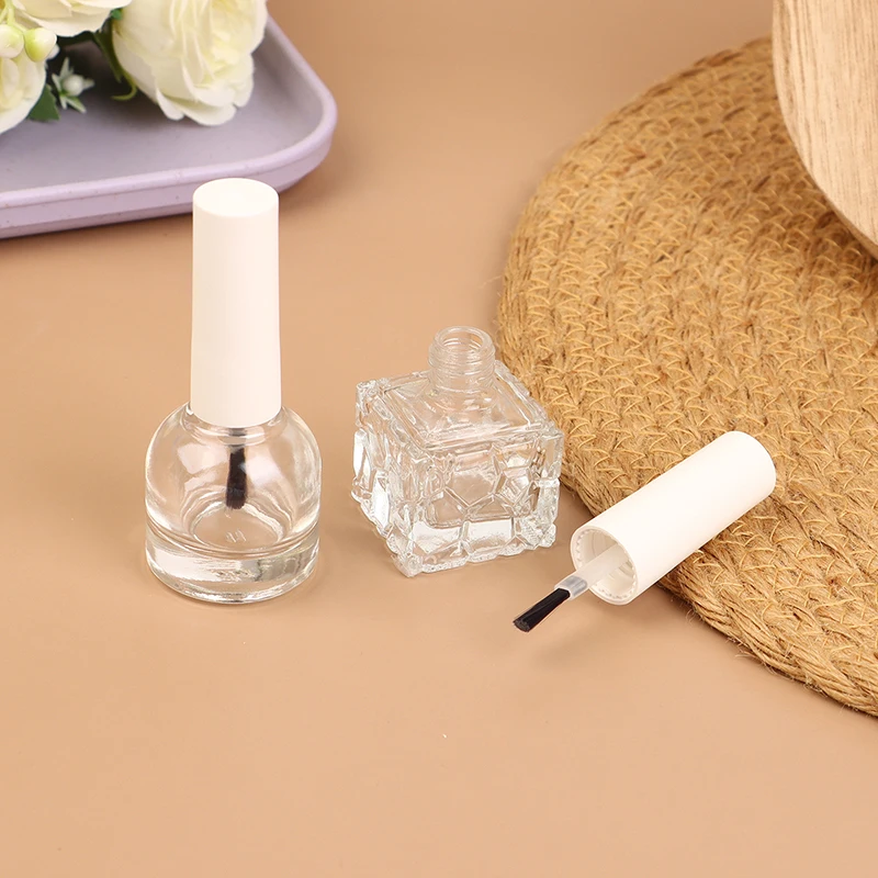 10/15ml White Lid Empty Clear Glass Nail Polish Bottle Empty With Lid Brush Cosmetic Container Clear Nail Bottle With Brush