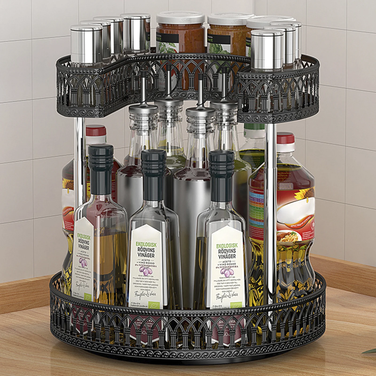 

Spice Rack Organizer 2-Tier Lazy Susan Turntable Spice Rack 360° Rotating Condiment Holder with Non-Slip Pad Adjustable Height