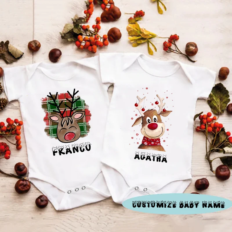 

Personalized Reindeer Romper Newborn Gift Cute Winter Baby Clothes for Christmas Custom Name Xmas Personalized Jumpsuit