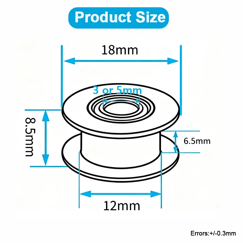 1 PC 2GT Idler Timing Pulley 20 Teeth Aluminum Alloy Perlin Passive 3mm 5mm Bore without Teeth for GT2 6mm Belt 3D Printer Parts