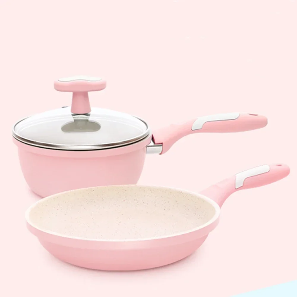 Maifan Stone Kitchen Soup Non-Stick Frying Pan Set  Pot Milk Pan with  Handle Lid Pot Cookware Set Cooking Utensils for Kitchen