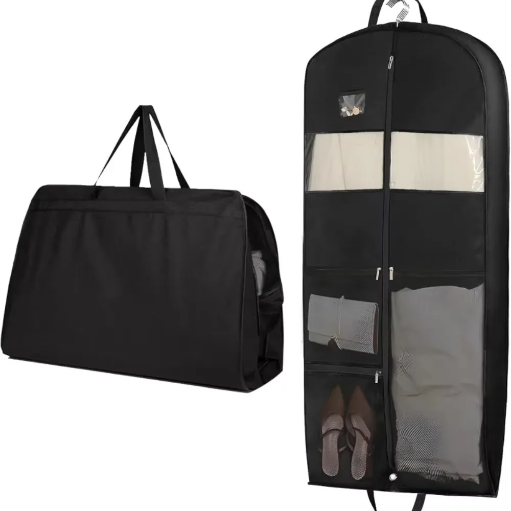 Travel Bag With Zipper Pocket, Garment Bag For Suits, Dresses, Coats,Suit Rack with Handles, Foldable Hanging Garment Bag