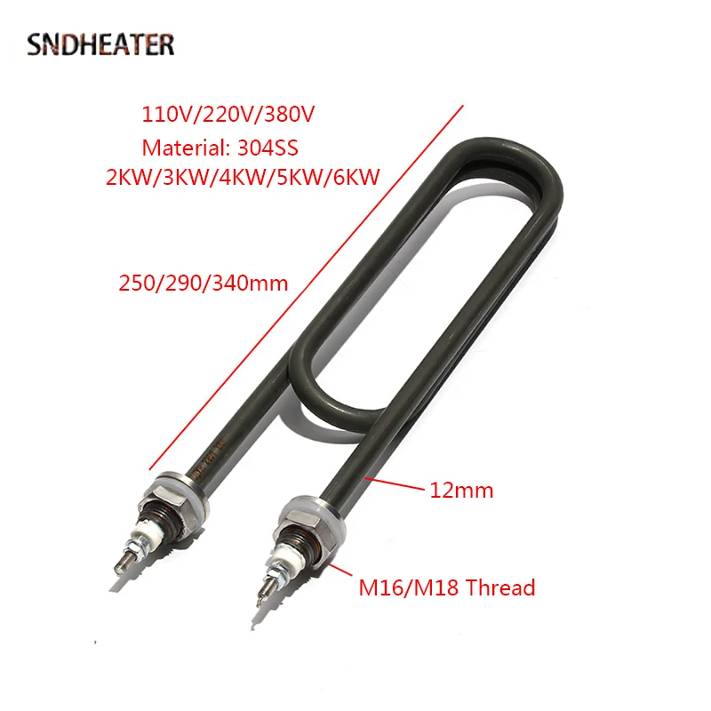 SNDHEATER 304SS عنصر تسخين خزانة التبخير 2KW 3KW 4KW 5KW 6KW أنابيب غلاية مياه الزيت الأخضر 110 فولت/220 فولت/380 فولت 250/290/340 مللي متر