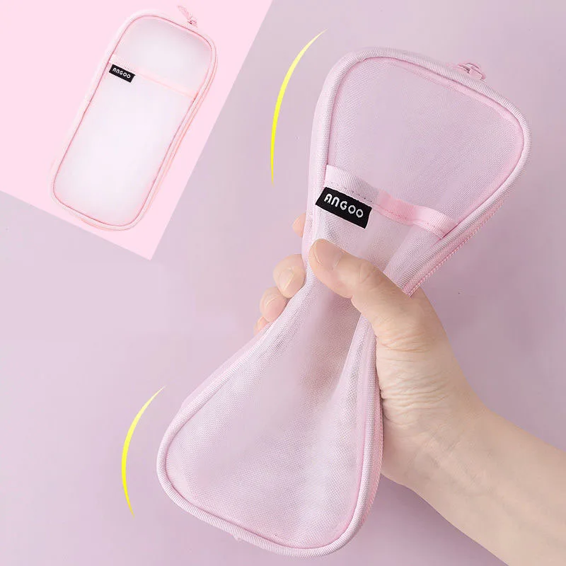 1pcs Angoo Transparent Mesh Pencil Case Pen Bag High Quality Ice Cream Color Storage Pouch Organizer for Stationery School