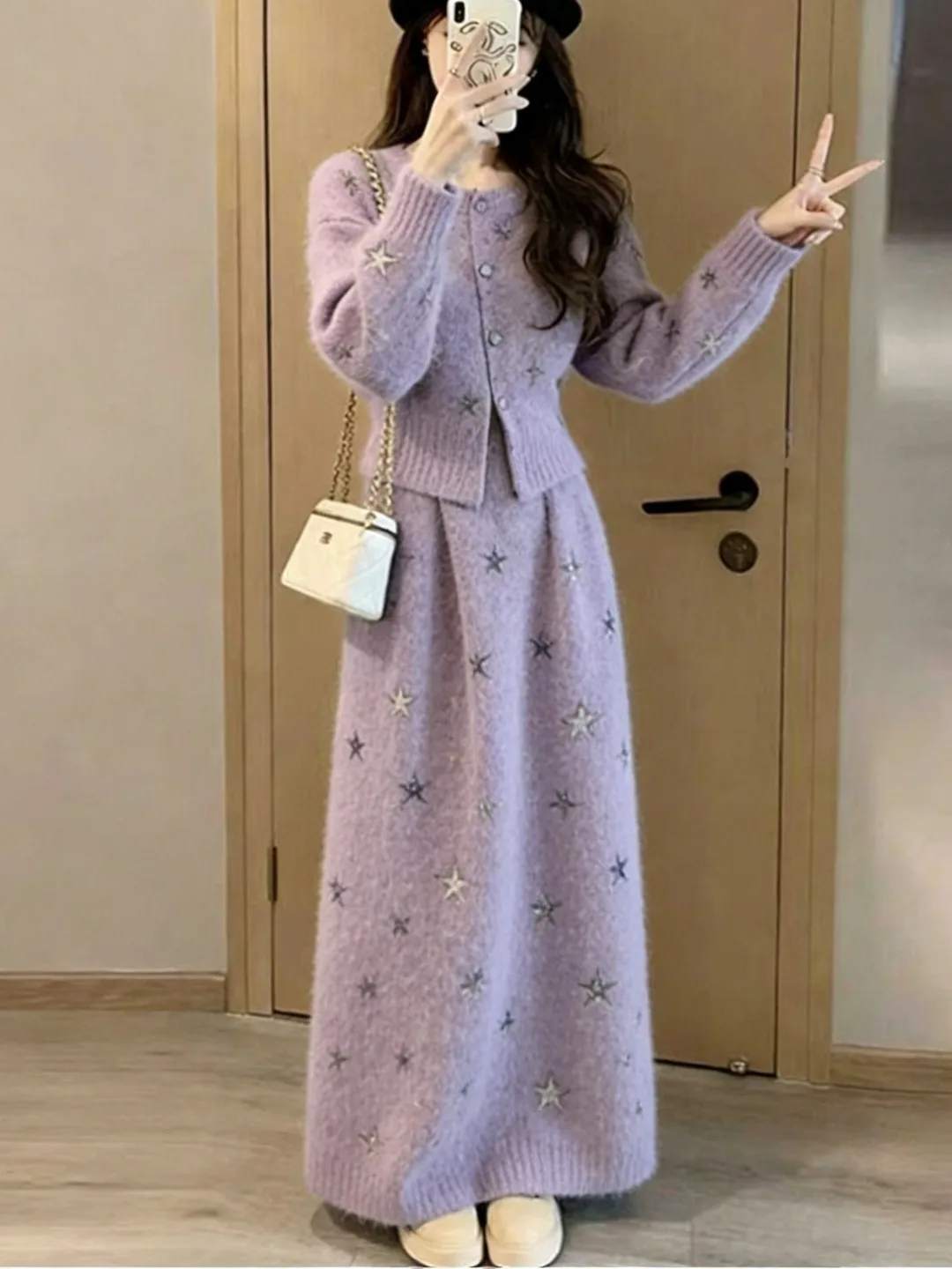 Stunning Winter Outfit Korean Style Cold Beauty Lady Elegant Youthful Beautiful  Complete Set Age Reduction OOTD Kit