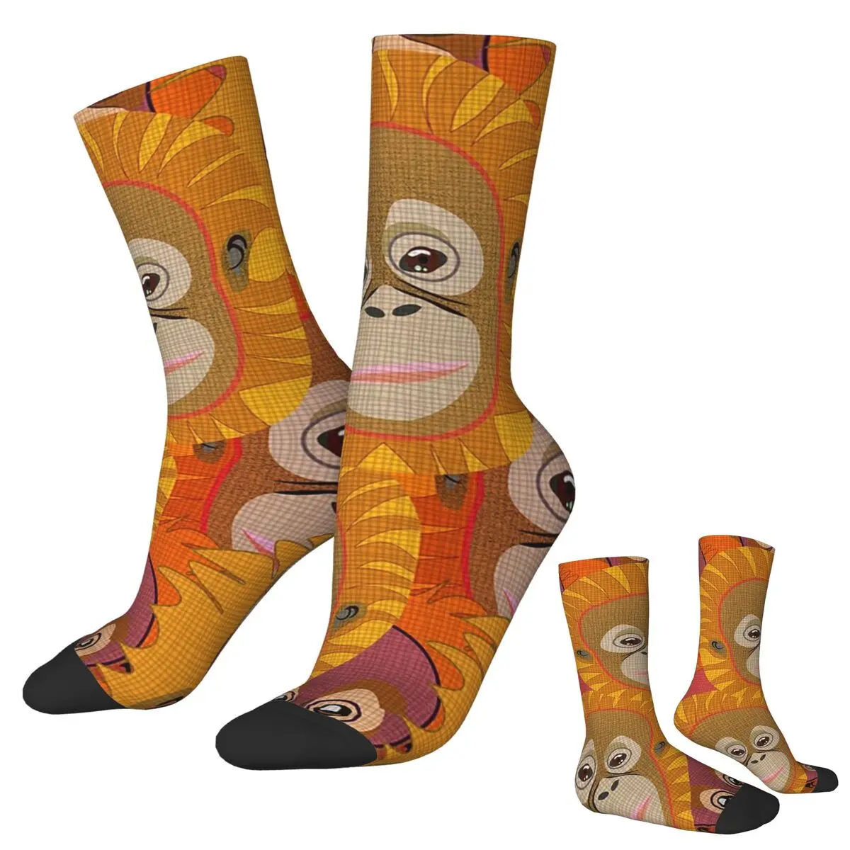 All Seasons Crew Stockings Cartoon Monkey Orangutan Design Socks Fashion Long Socks for Men Women Valentine's Day Gifts