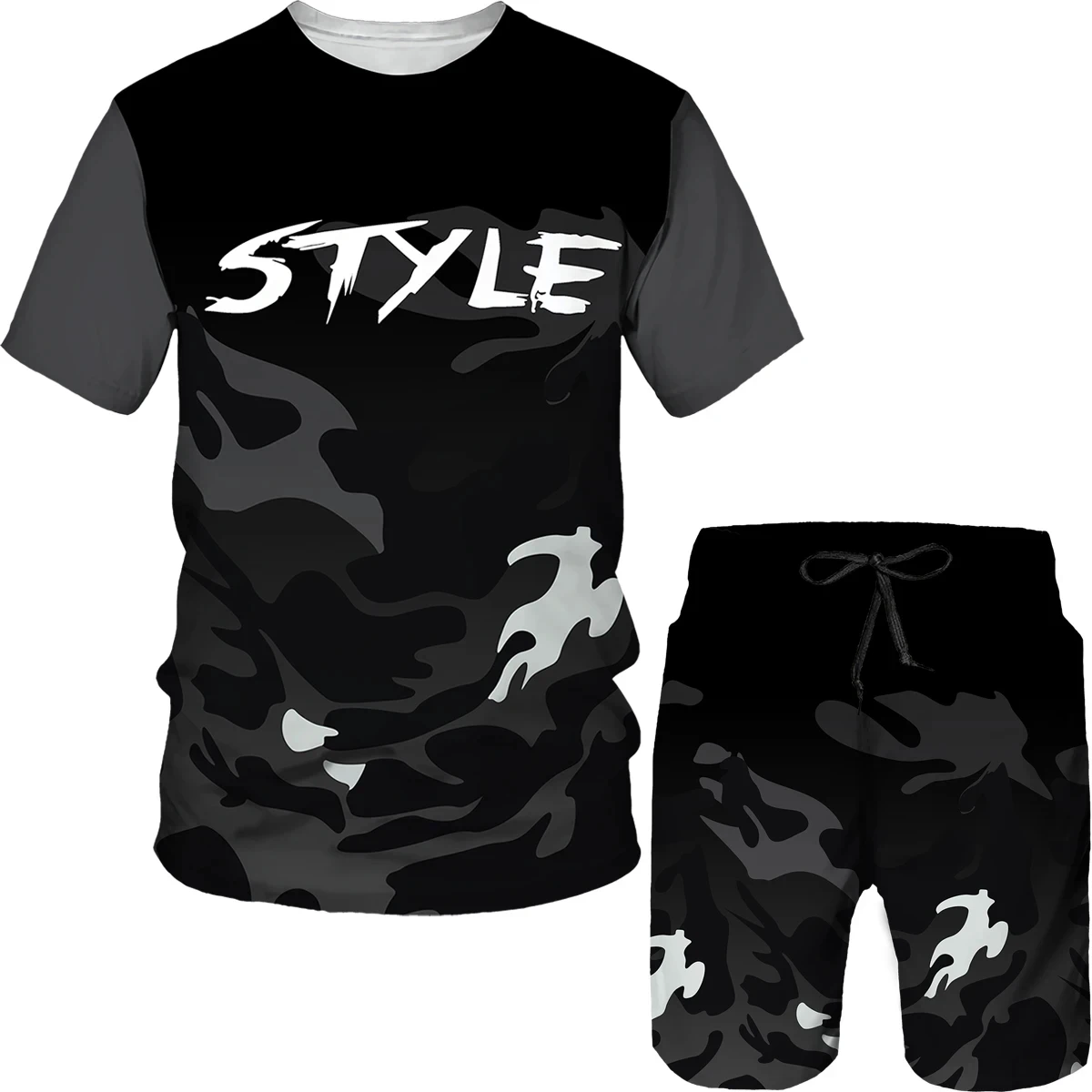 Military Men's T-shirt Set Sportswear Camouflage 3D Printed Short Sleeve Trousers 2 Piece Set Casual Suit Sportswear Men's Cloth