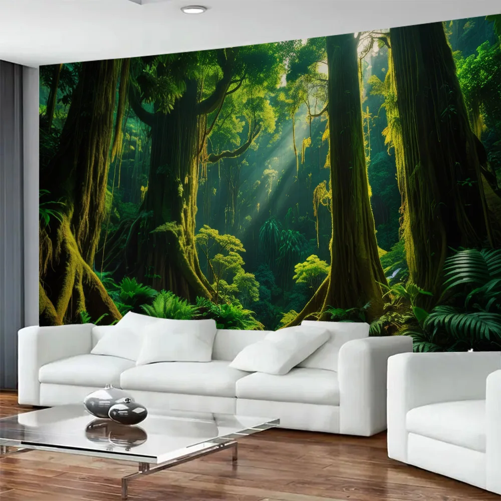 Green Jungle Tapestry Wall Hanging Dreamy Scenery Background Home Wall Decoration Mural Beach Mat Picnic Bed Sheet