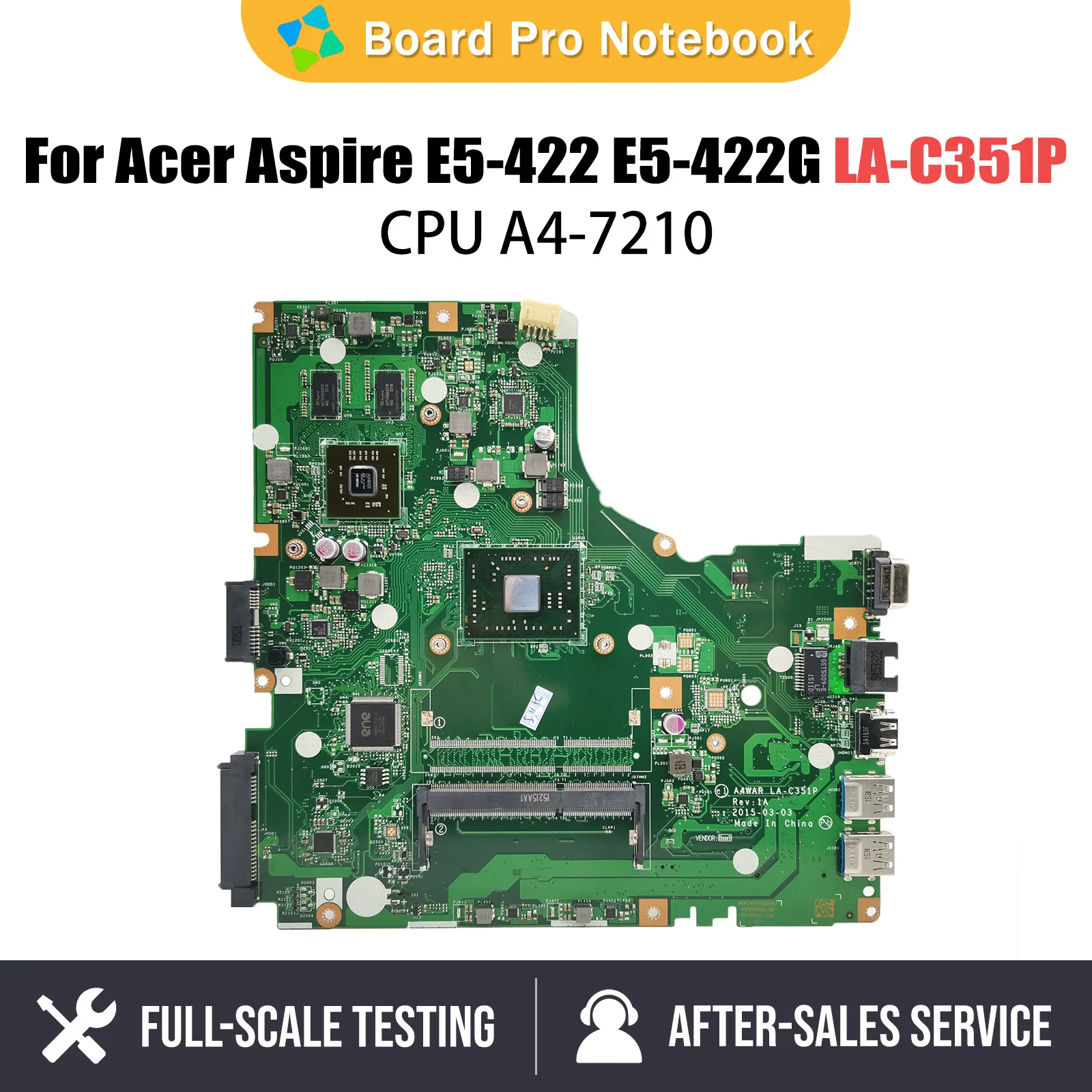 

Notebook Mainboard For Acer Aspire E5-422 E5-422G LA-C351P Laptop Motherboard With A4-7210 CPU NB.MYA11.001 NBMYA11001