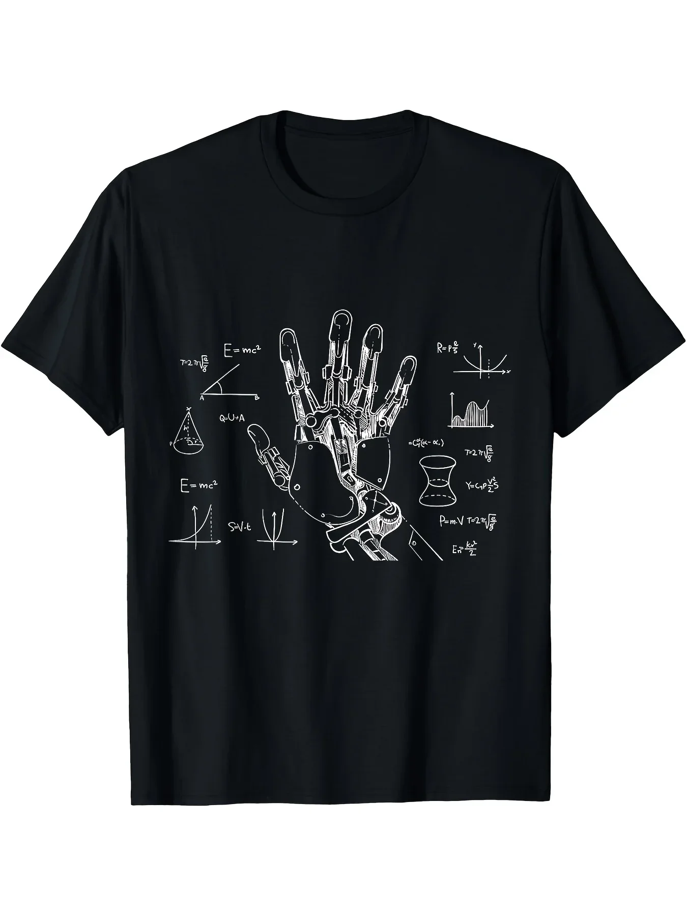 

Robot Hand Science Formulas Graphic Tee Men Short Sleeve Cotton Round Neck T-Shirt