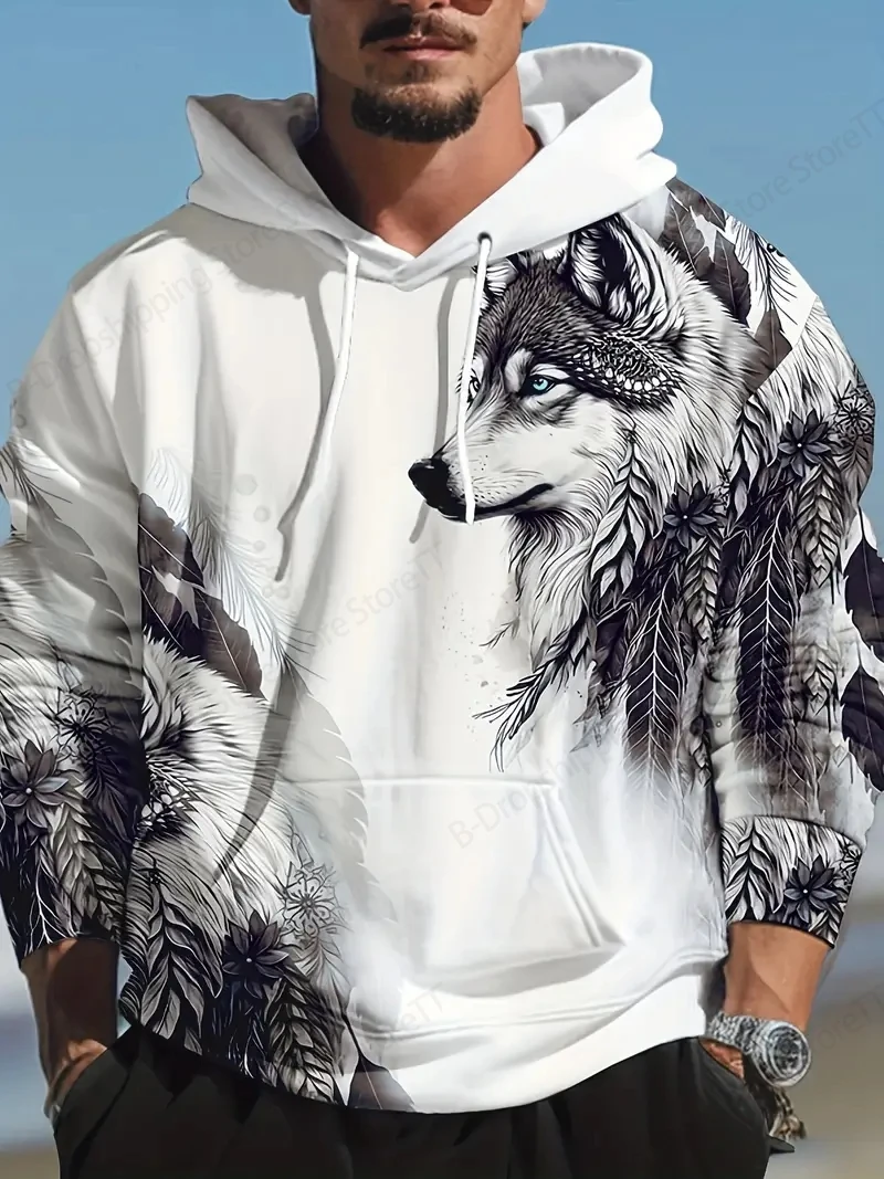 الحيوان الذئب ثلاثية الأبعاد طباعة هوديي الرجال النساء موضة عادية كم طويل في الهواء الطلق الشارع هوديي البلوز ملابس رياضية غير رسمية الرجال الملابس