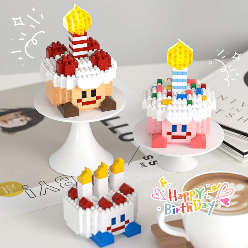 Cake Shape Micro Building Blocks DIY Assembly Model Desktop Display Decor With Light Feature Handmade Collectible Souvenir Gift