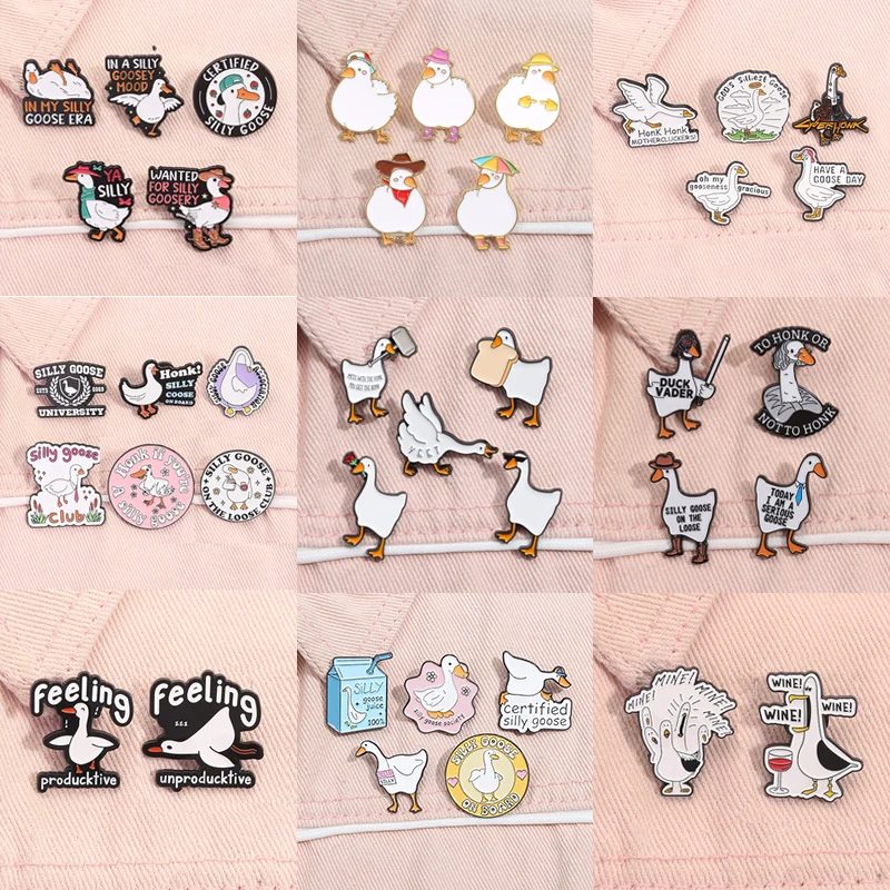 2-6pcs/set Cartoon Silly Goose Enamel Pins Trust Me I'm A Duckctor Animal Brooches Lapel Badge Funny Jewelry Gitfs For Friends