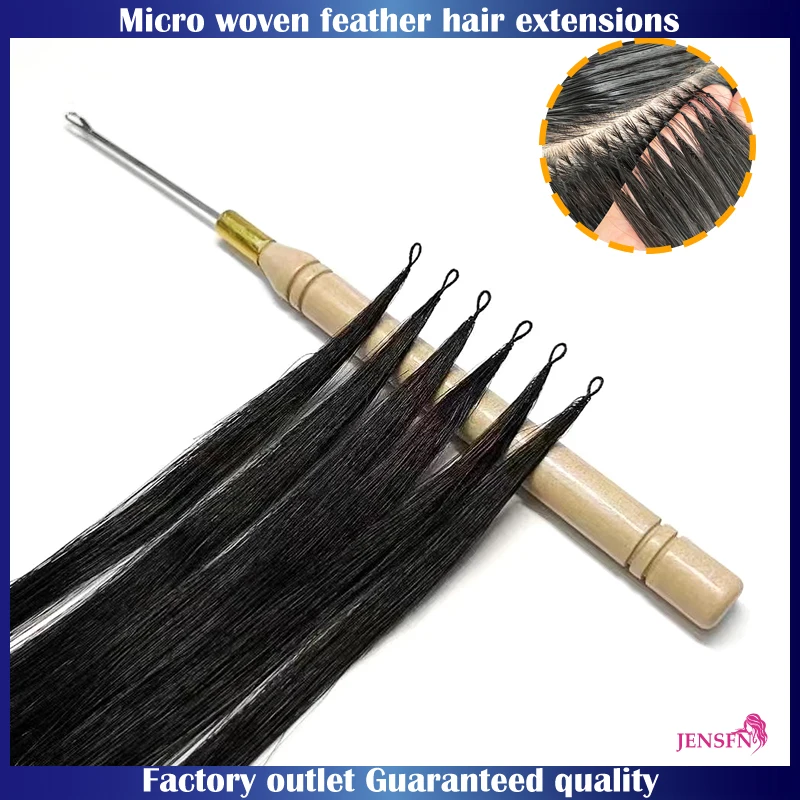 JENSFN Micro Feather New Hair Extensions Real Human Hair Straight Hand Knitting 16\