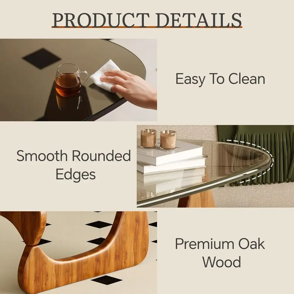 Mid-Century Modern Walnut Coffee Table with Clear Glass Top