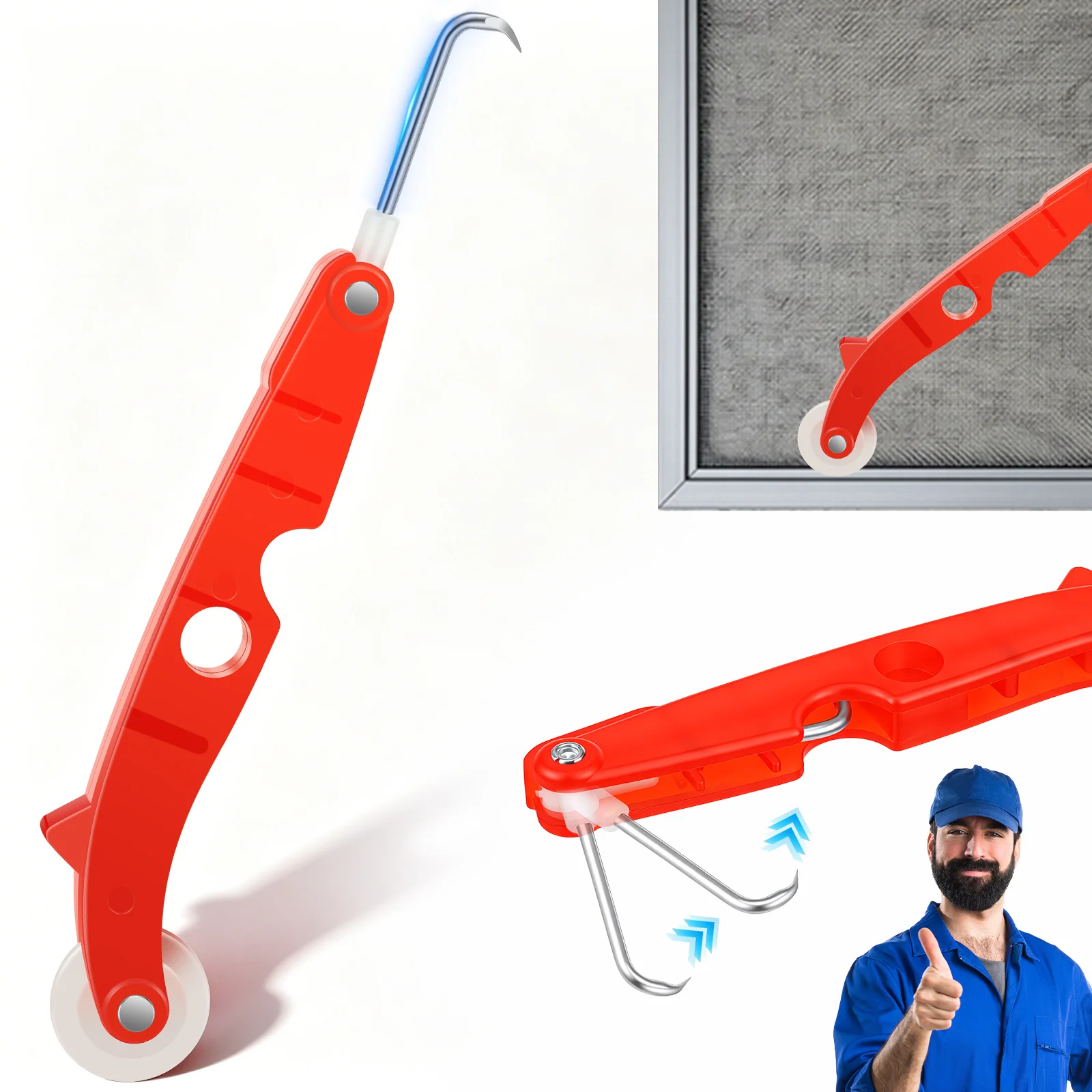 Screen Spline Roller Tool 2 in 1 Window Screen Repair Tool Screen Installation Removal Tool with Hook for Door Window Mesh