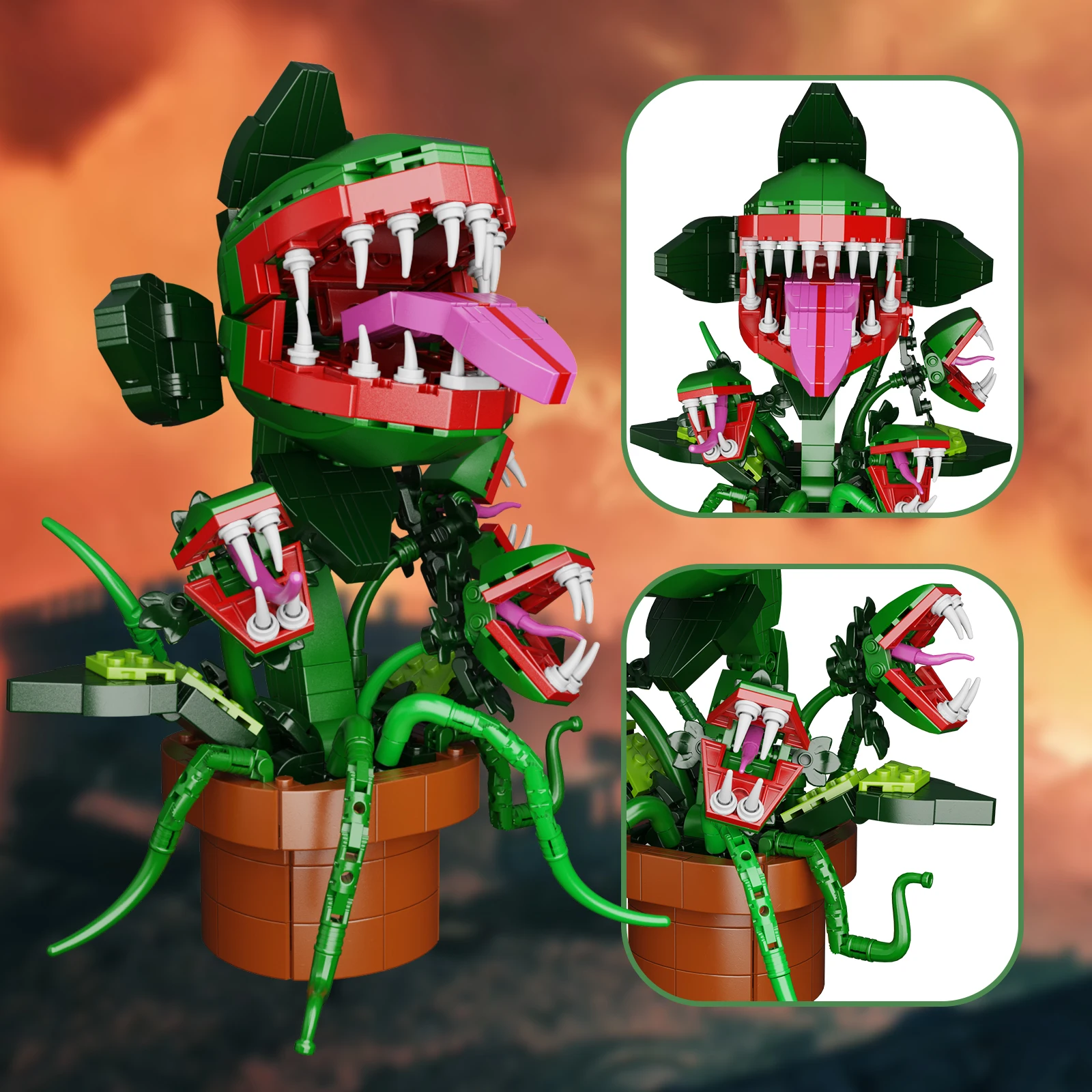 Audrey The II Piranha Plant Flower Building Kit Juguetes, Tienda Horrors Cannibal con boca que se puede abrir para fanáticos de la televisión Niños adultos mayores de 8 años